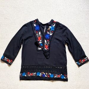 Plenty by Tracy Reese black embroidered boho top size Small
